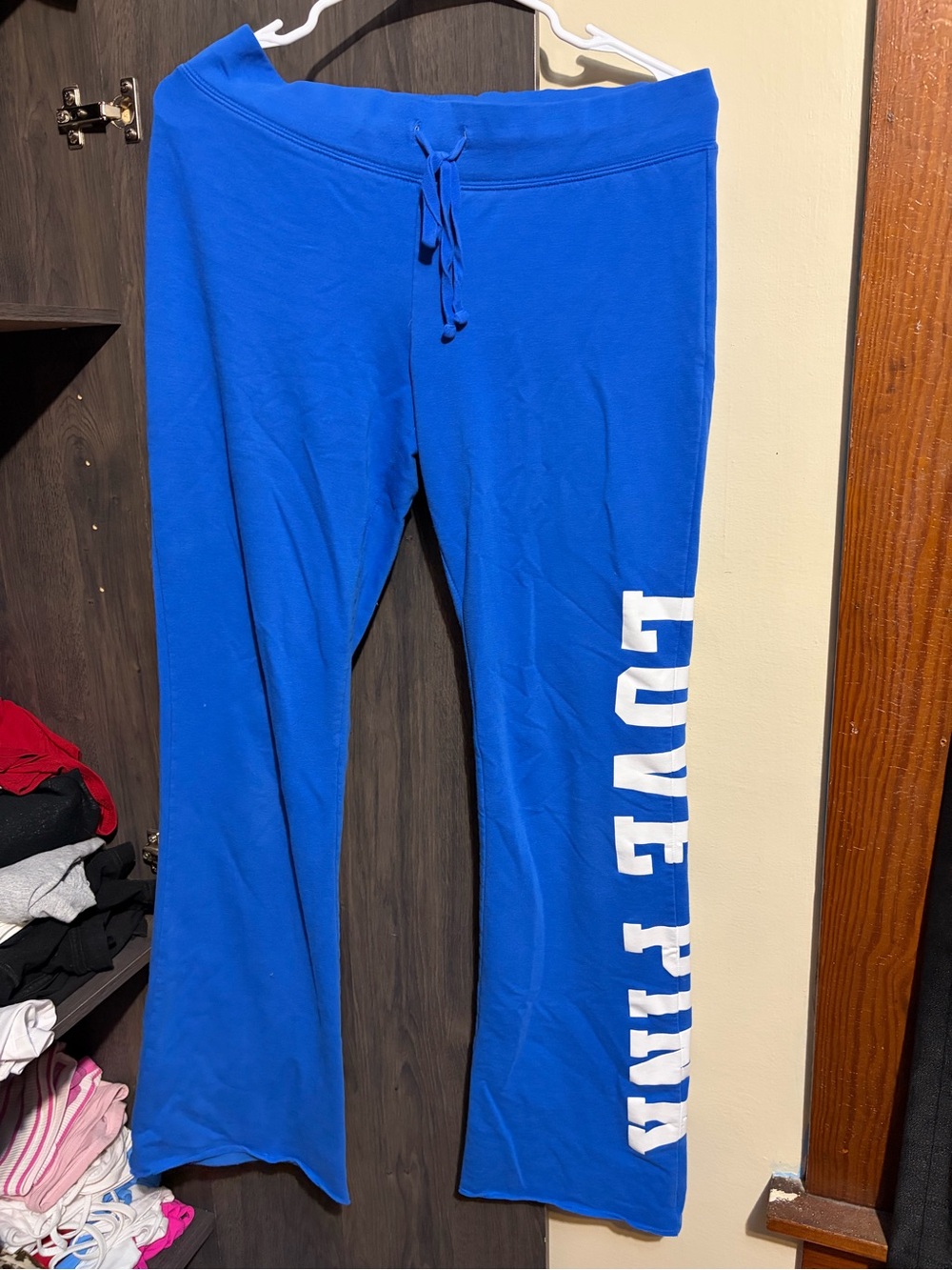 Y2K women’s Blue Lounge Pants with Side 'LOVE PINK' Print